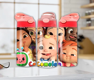 Vaso de botella de agua para niños Cocomelon & Friends 12 oz tapa abatible de acero inoxidable Foto 1 de 4