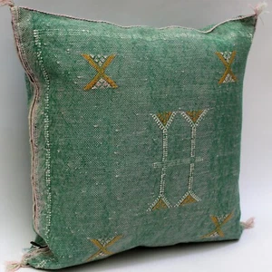 Green Cactus Silk Pillow Cover 18X18,Moroccan Cushion, Moroccan Decorative Sabra - Picture 1 of 10