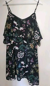 Kleid Boohoo Schulterfrei, Trägerkleid, Blümchen, Schwarz, 44 - Bild 1 von 5