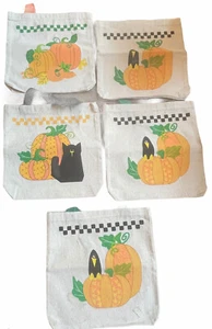 Lot Of 5 Halloween Assorted Pumpkin BURLAP Tote Bags Reusable 8.5” + Handle NEW - Picture 1 of 4