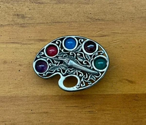 Jelaine Sterling Silver Paint Easel Cabochon Stone Brooch - Picture 1 of 10