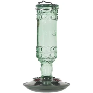 Glass Bottle Hummingbird Bird Feeder Antique Green Vintage Nectar Hanging Perch - Picture 1 of 12