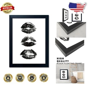 Trendy Framed Kiss Lips Wall Art for Girly Bathroom & Makeup Rooms - 20x16 - Picture 1 of 11