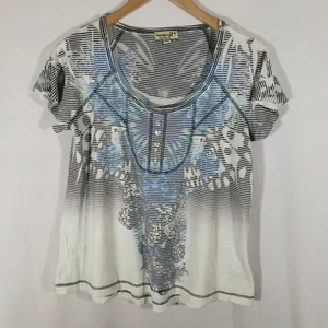 One World Damen Gr. M Streifen Herz Knöpfe weiß schwarz blau Kurzarm Oberteil - Bild 1 von 9