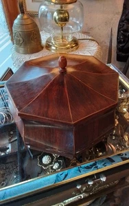 Gründerzeit Nähschatulle handgefertigt achteckige Schmuck/Holzkiste 20cm D. - Bild 1 von 12