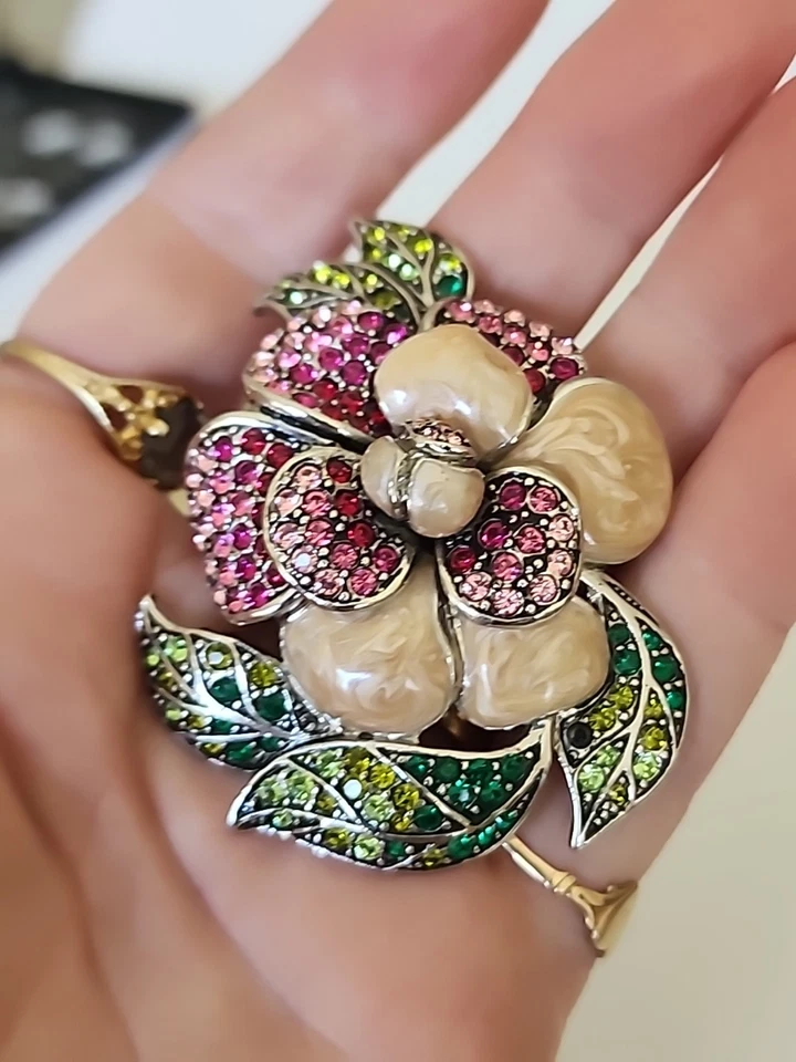 Limited 2000 Edition "Carolee" Ladybug Enamel & Rhinestones Floral Brooch - Image 1 of 4