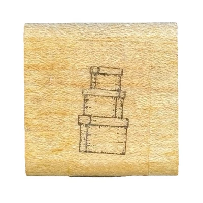 Tiny Stack of Hat Boxes Rubber Stamp Wood Mount - Image 1 of 4