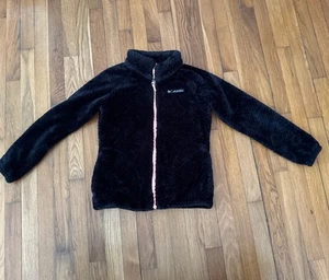 Columbia Full Zip Sherpa Fleece -Girls Black with Neon Orange Zip Size L - Picture 1 of 6