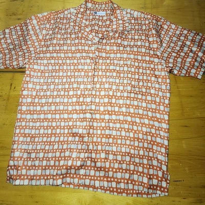 BACHRACH sz M shirt 100% Silk Short Sleeve Orange Pink Graphic Print - Image 1 of 4