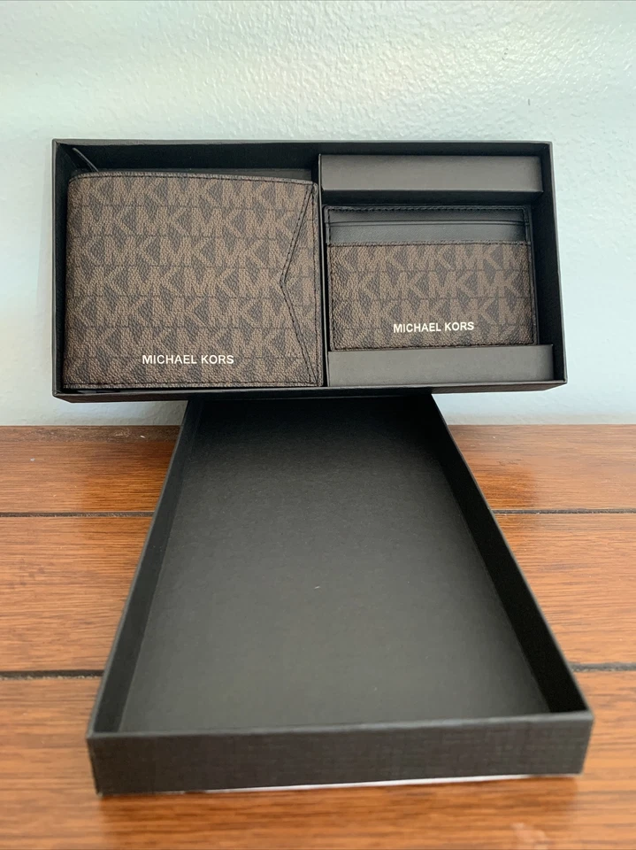 MICHAEL KORS MEN’S WALLET & CARD CASE GIFT SET BRN/BLK MSRP $168 - Image 1 of 4