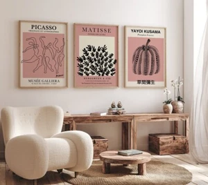 Pastel Pink Matisse Picasso Yayoi Kusama Wall Art Set Of 3 Gallery Wall Posters - Picture 1 of 6