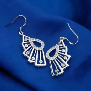 New Women Jewelry 925 Silver Plated Dangle Hook Peacock Cubic Zirconia Earrings - Picture 1 of 12