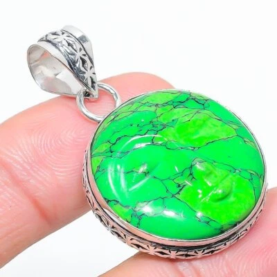 Colgante Cruz Plata de Ley 925 Piedras Preciosas Turquesa Verde 1.69" b927 Foto 1 de 4