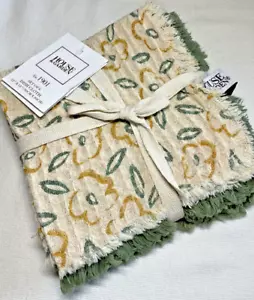 HOUSE & GARDEN DISH CLOTHS (6) FLOWERS GREEN GOLD 12 X 12 100% COTTON NIP - Picture 1 of 2