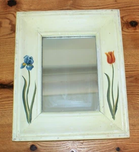 Espejo Shabby Chic Flor Tulipán e Iris Pintado a Mano, Marco de Madera Blanco, 14,5 x 18 - Imagen 1 de 5