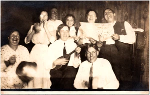 Group Laughing & Singing "Always Take A Girl Named Daisy" Lute 1910s RPPC Photo - Picture 1 of 2