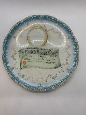 Placa China Banco de Estados Unidos de 8" de principios de 1900 -- El diseño tiene cheque de fecha 1910 Foto 1 de 4