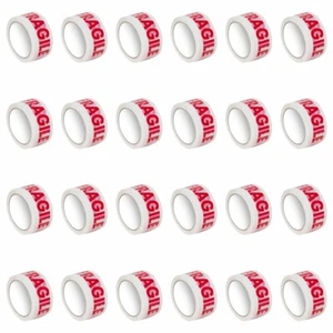 24 x FRAGILE TAPE PARCEL PACKING PACKAGING ROLLS CARTON SEALING BOX 48MM X 66M - Picture 1 of 20