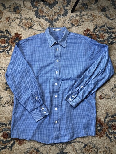 Camicia elegante Burberry manica lunga 2 strati 100% cotone blu con bottoni taglia 17 1 2 35