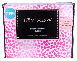 Juego de sábanas Betsey Johnson Queen 6 piezas corazones ombre rosas 100 % poliéster nuevo con etiquetas - Imagen 1 de 4