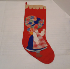 Vintage Red Felt CHRISTMAS STOCKING Girl With Quilted Hat 15in. Japan