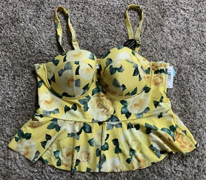 Torrid Midkini Swim Top Womens Size 2 2R 18-20 Yellow Floral Push Up Lined NEW - Picture 1 of 15