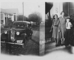 1930s Vintage Car House Street View Woman Girl Boy Portrait Snapshot - Picture 1 of 3