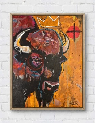Arte Faris: Lienzo Buffalo King & Eye 11x14 único neoexpresionismo moderno Foto 1 de 4