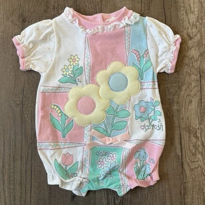 Mameluco Burbuja Bebé Vintage Años 80/90 Flores Margarita Iris Encaje Chica Volantes Talla 6M Foto 1 de 4