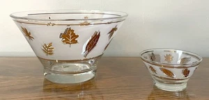 Vintage MCM Libbey Frosted Gold Leaf Design Chip & Dip Bowl Set 1960’s - Picture 1 of 6