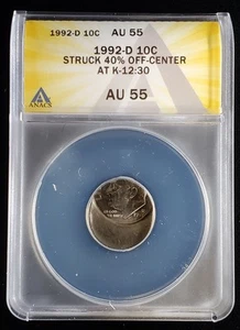 1992-D 10C Roosevelt Dime ANACS AU 55 | Error: Struck 40% Off-Center @ K-12:30 - Picture 1 of 2