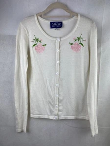 Collectif Cardigan UK 10 S Cream Rose Embroidered Long Sleeve - Picture 1 of 14