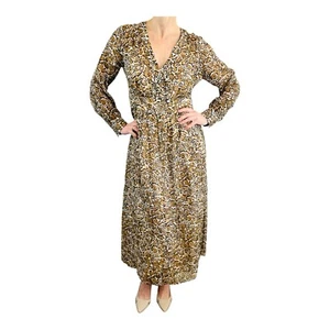 Max Mara Size 12 Animal Print Silk V Neck Long Sleeve Maxi Dress Designer - Picture 1 of 24
