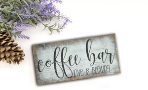 Rustic Sign Coffee Bar Love Brewing Welcome Farmhouse Decor 8x3x1/8" - Picture 1 of 1
