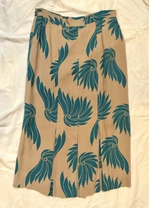 DRIES VAN NOTEN Tan/Blue Printed Midi Skirt Women's 38 - Picture 1 of 3