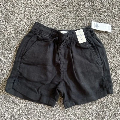 Shorts Abercrombie infantil masculino tamanho 5/6 preto mistura de linho acima do joelho novo com etiquetas - Imagem 1 de 4