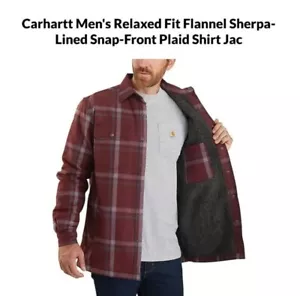 New! 3XLT Carhartt Relaxed Fit Flannel Sherpa-Lined Snap Shirt Jac Dark Cedar - Picture 1 of 6