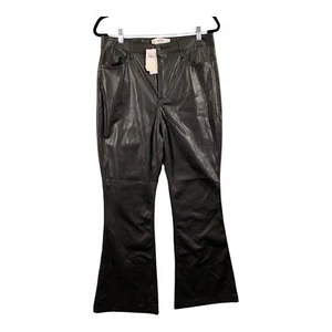 Hollister Ultra High Rise Flare Faux Leather Pants Size 17R Black 32” Waist Nwt - Picture 1 of 4