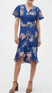 NWT Banana Republic $99 Blue Floral Flirty NO WRINKLE Wrap Dress 0  XSmall - Picture 1 of 3