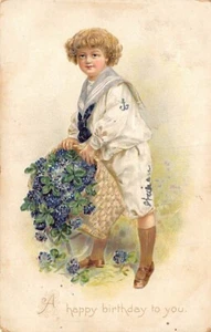 Postal: Feliz cumpleaños, niño en traje de marinero, DB publicado 1908 (panadero) - Imagen 1 de 2