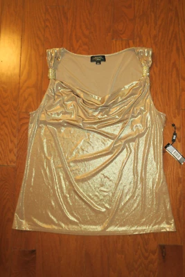 L ❤️ TAHARI ❤️ 25" NOCHE ORO ❤️ VERANO CAMISETA SIN MANGAS ❤️ BLUSA CUELLO CAPUCHA BUSTER Foto 1 de 4