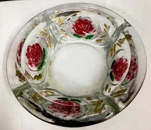 Hand painted Rose Ashtray Glass Collectable Vintage - Picture 1 of 6