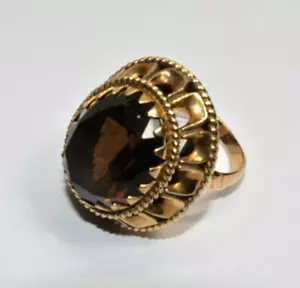 Solid 14k yellow gold women ring sz 5.5 w 20ct Oval smoky topaz or quartz 10.35g - Picture 1 of 6