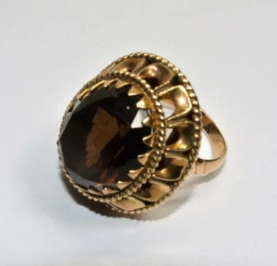 Sólido 14k Oro Amarillo Mujeres Anillo Talla 5.5 Con 20ct Oval Ahumado Topacio O - Imagen 1 de 4