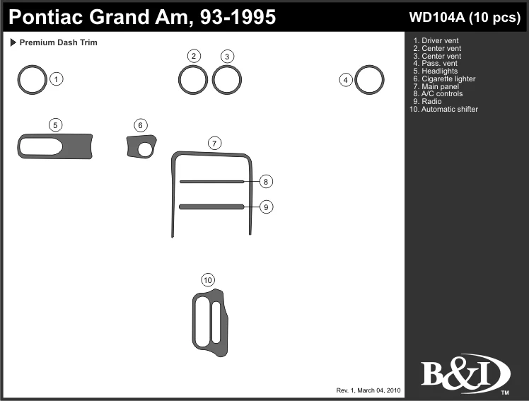 КОМПЛЕКТ ОТДЕЛКИ ПРИБОРНОЙ ПАНЕЛИ PONTIAC GRAND AM 1993 1994 1995 - Изображение 1 из 1