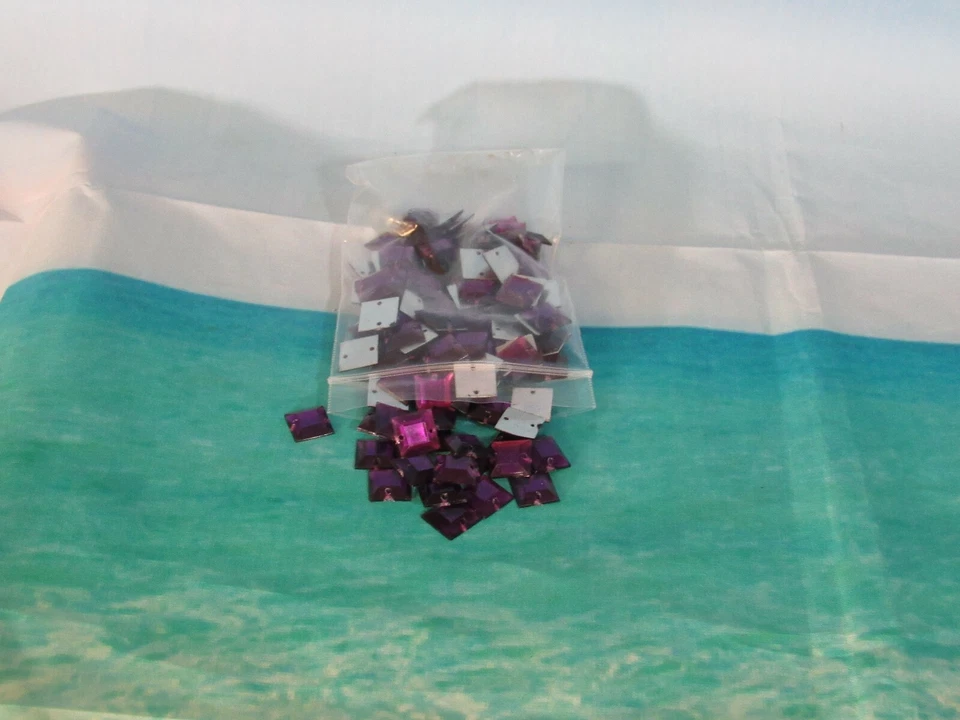 10mm Square Flat Back Sew on Beads for Crafts Amethyst Color 112 Each  - Image 1 of 3