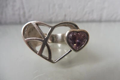 Anello Argento,Cuore,Bella,Grande,vecchio Anello,925 Argento Con Pietra,Tgl 66 - Immagine 1 di 4