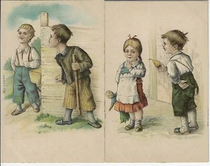2 Postcards of Children in Native Eastern European Clothing "Looking for Trouble - Imagen 1 de 2