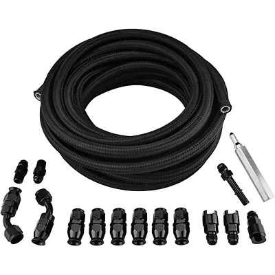 25FT 6AN 3/8" PTFE LS Swap EFI Fuel Line Fitting Kit Nylon Braided Fuel Hose. - Image 1 of 2