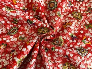 Tela de algodón Sakura japonesa roja con estampado de flor de cerezo de 3 metros para coser - Imagen 1 de 8